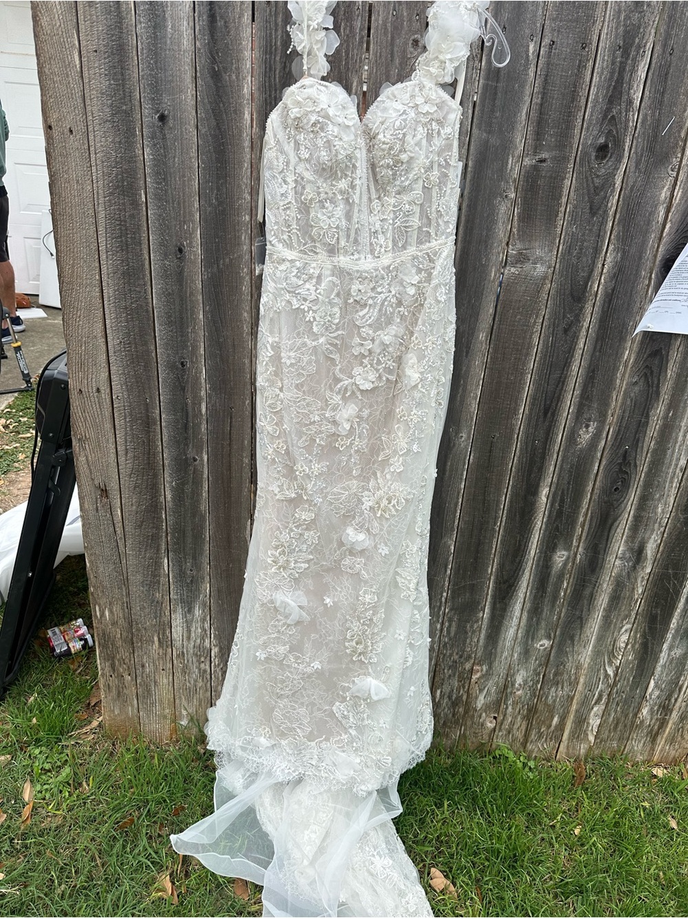 Ivory Lace Appliqué Bridal Gown with Floral Details